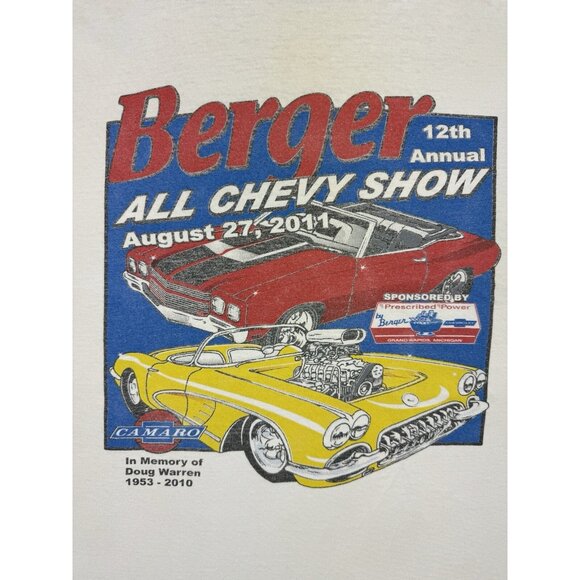 Vintage Y2K Berger All Chevy Show Camaro Car Promo Art Rare Annual XL White Tee - Picture 4 of 16